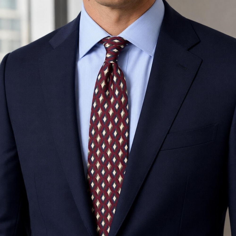 Brooks Brothers Men's Silk Tie Burgundy Geometric Diamond Made USA Office Formal